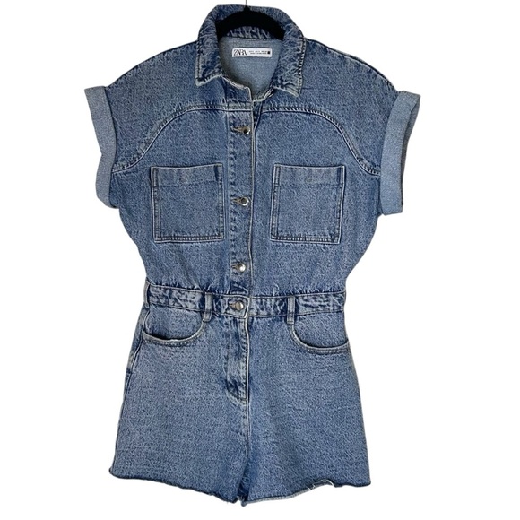 Zara Women's Denim Jumpsuit/ Romper- Size Medium - Picture 7 of 16